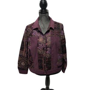 Breckenridge Tapestry Patchwork Jacket Womens Petite Large Plum Boho Vintage
